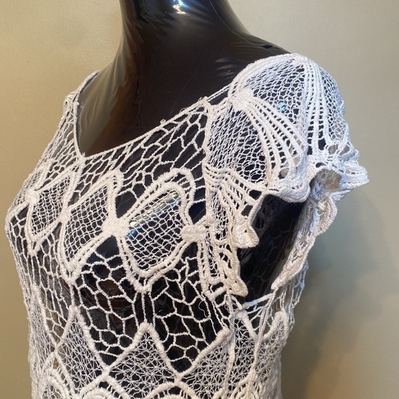 Boho Beach Chic NELLA Fantasia White Crochet Lace Fringe Top Festival Summer - Picture 3 of 8